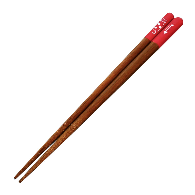 Natural Wood Chopsticks Silly Cat Red 21cm Made In Japan