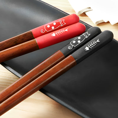 Natural Wood Chopsticks Silly Cat Red 21cm Made In Japan