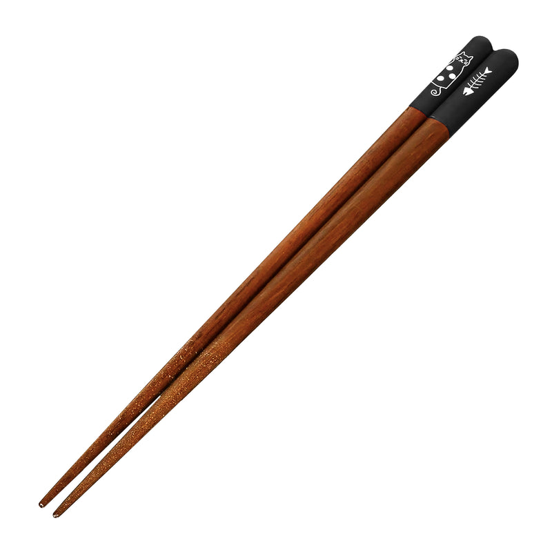 Natural Wood Chopsticks Silly Cat Black 23cm Made In Japan