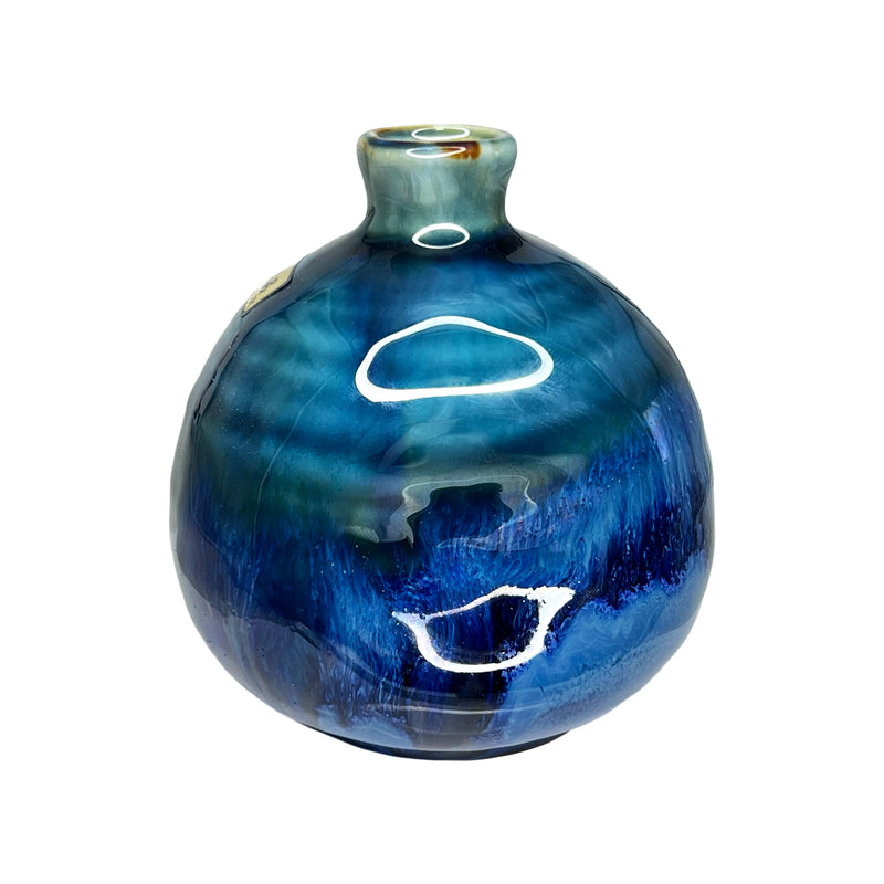 Japanese Mini Vase Irregular Shape Blue Lake