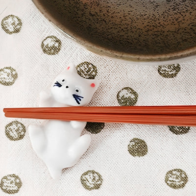 Handcrafted Playful Cats Chopstick Holder Rest Mino Ware Made In Japan (PAIR)