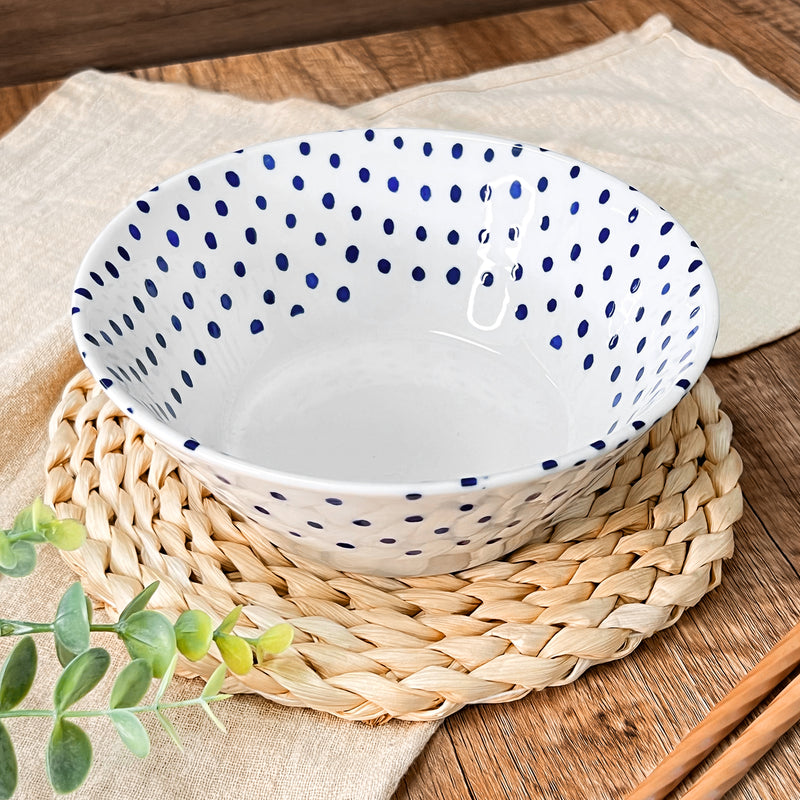 Japanese Ramen Noodle Bowl 16.5cm Blue Polka Dots