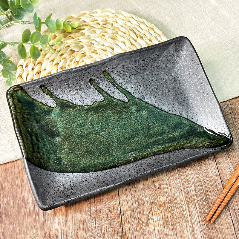 Japanese Rectangular Ceramic Plate 21cm Green Zen