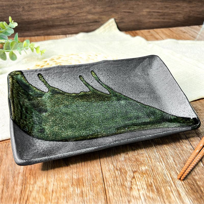 Japanese Rectangular Ceramic Plate 21cm Green Zen