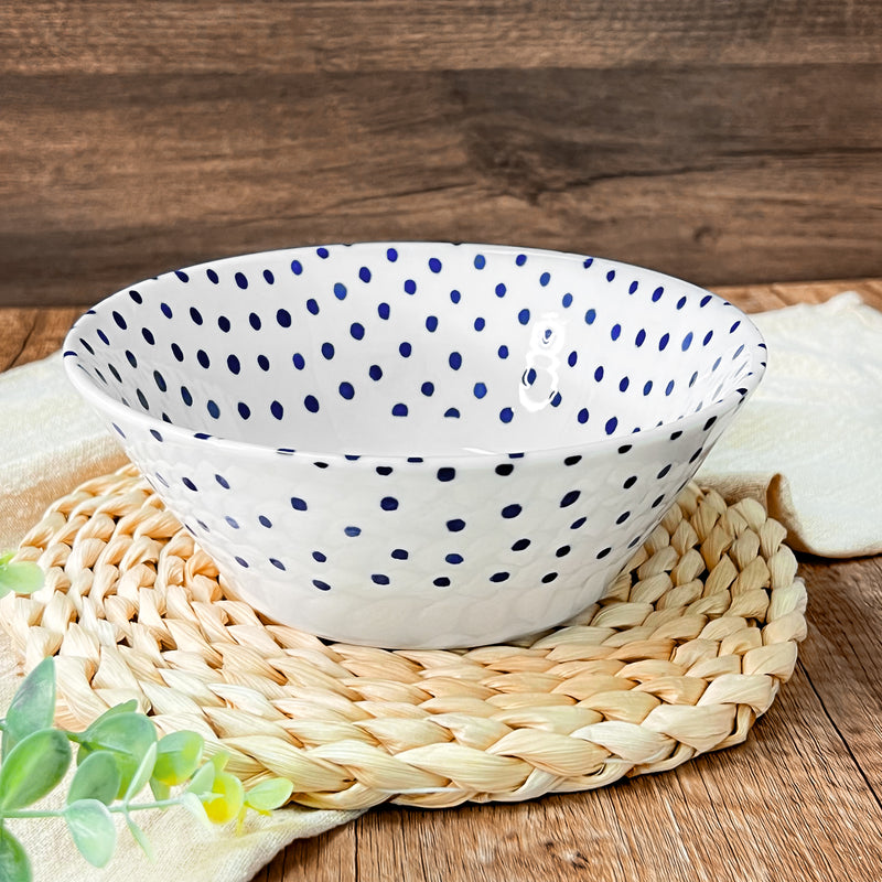 Japanese Ramen Noodle Bowl 16.5cm Blue Polka Dots