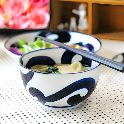 Japanese Ceramic Rice Bowl 13cm Blue Vines