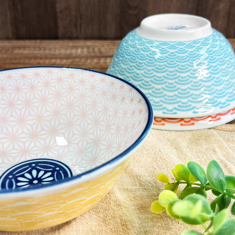 Japanese Noodle Bowl 15.5cm Asanoha-wave Yellow & Peach