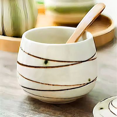 Ceramic Chawanmushi Soup Bowl With Lid Leaves & Vines