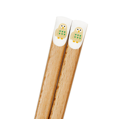 Natural Wood Chopsticks Galin Owl 22.5cm Made In Japan