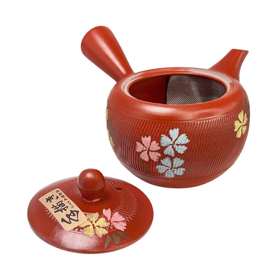 Japanese TOKONAME Tea Pot With Handle Sakura Cinnabar 14.5cm