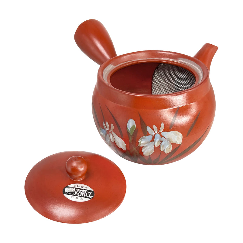 Japanese TOKONAME Tea Pot With Handle Flowers Cinnabar 17.5cm