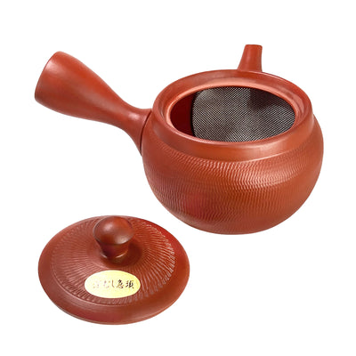 Japanese TOKONAME Tea Pot With Handle Texture Cinnabar 16cm