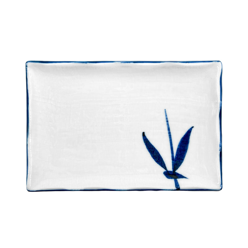 Japanese Rectangular Sushi Plate 17cm Blue Leaf