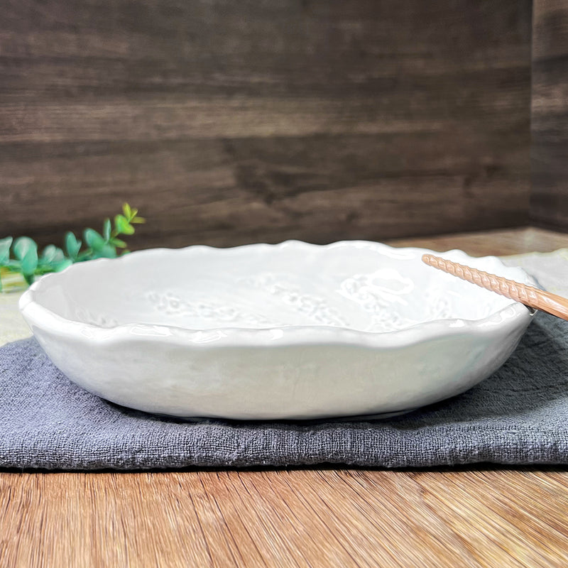 Ceramic Serving Bowl Grey & White Stone Raised 18cm