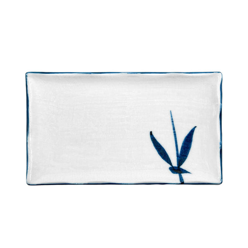 Japanese Rectangular Sushi Plate 20cm Blue Leaf