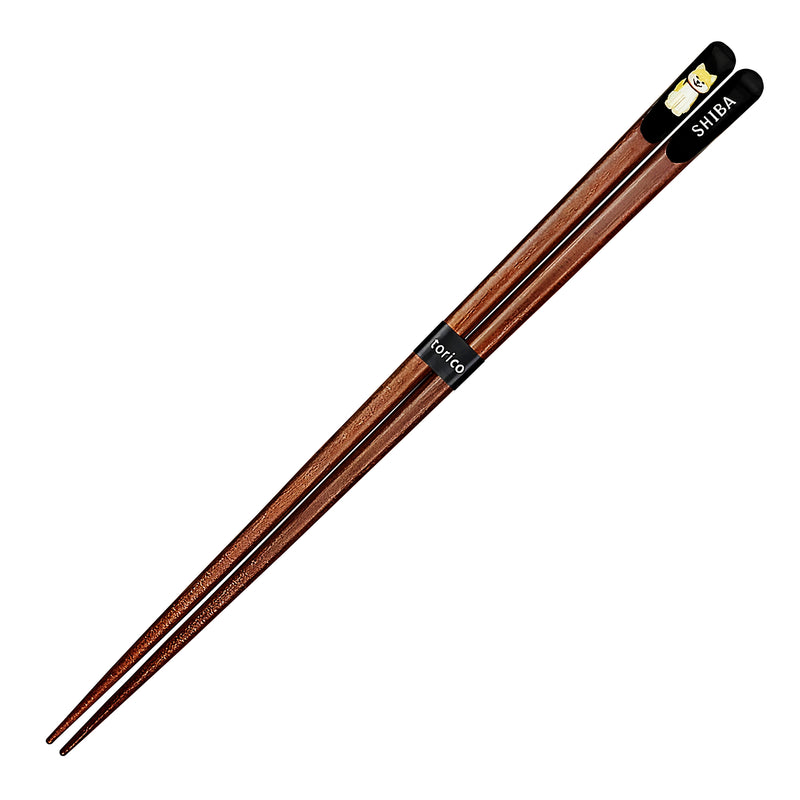 Natural Wood Chopsticks Tensha Shiba Inu Black 23cm Made In Japan