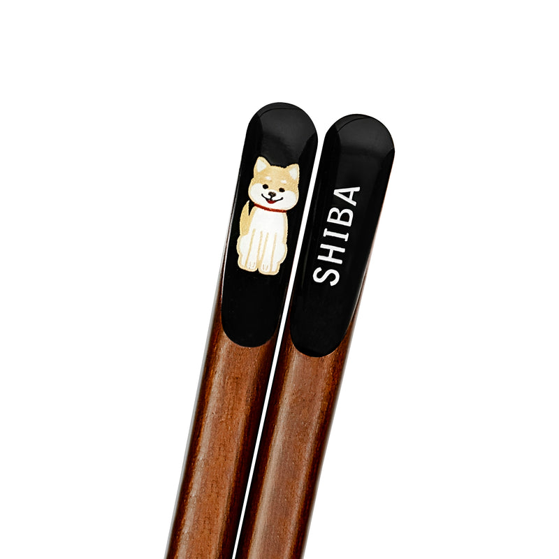 Natural Wood Chopsticks Tensha Shiba Inu Black 23cm Made In Japan