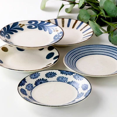 Japanese Ceramic Serving Bowl PAIKAJI 24cm Indigo Swirl