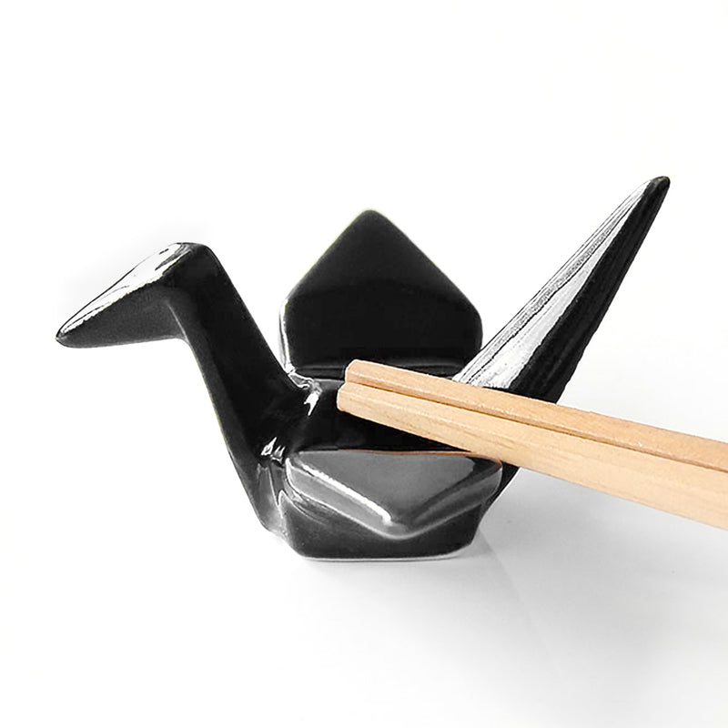 Handcrafted Black Origami Crane Chopstick Holder Rest Mino Ware Made In Japan