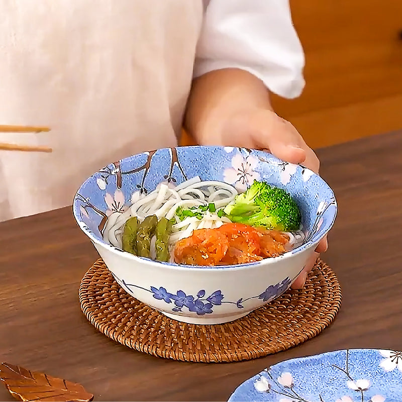 Japanese Noodle Bowl 15.5cm Sakura Blossom Blue