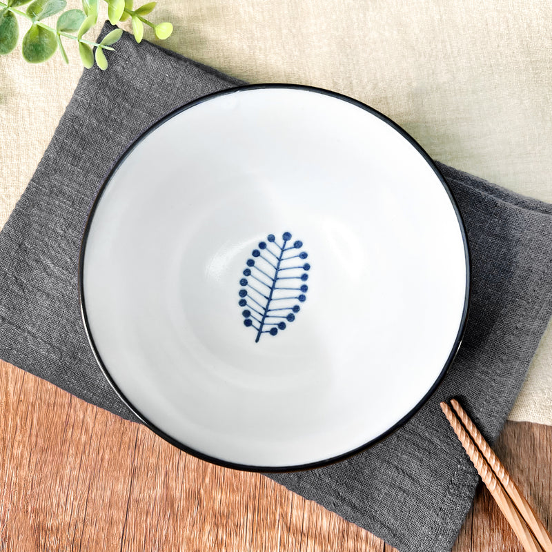 Japanese Ceramic Rice Bowl 13cm Blue Leaves