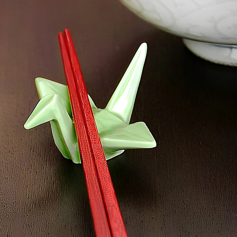 Handcrafted Green Origami Crane Chopstick Holder Rest Mino Ware Made In Japan