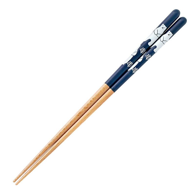 Natural Wood Chopsticks Polar Bear Navy Blue 23cm Made In Japan