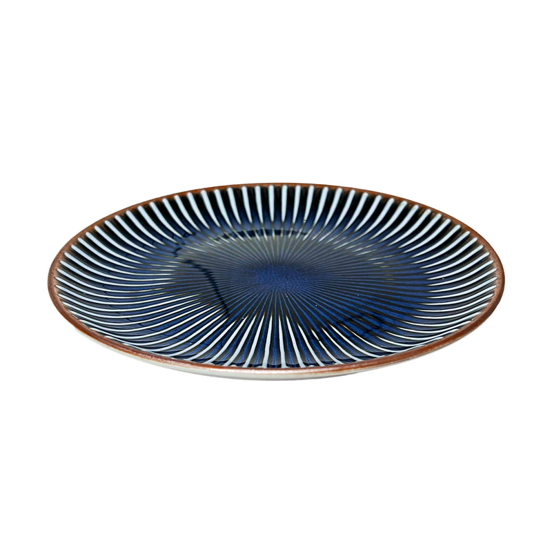 Japanese Ceramic Plate 24cm Minoru Touki Sendan Ocean Blue