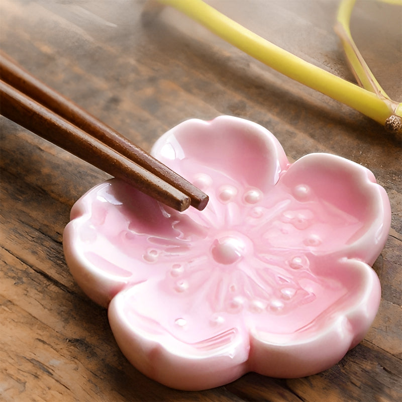 Handcrafted Pink Cherry Blossom Chopstick Holder Rest Mino Ware Made In Japan