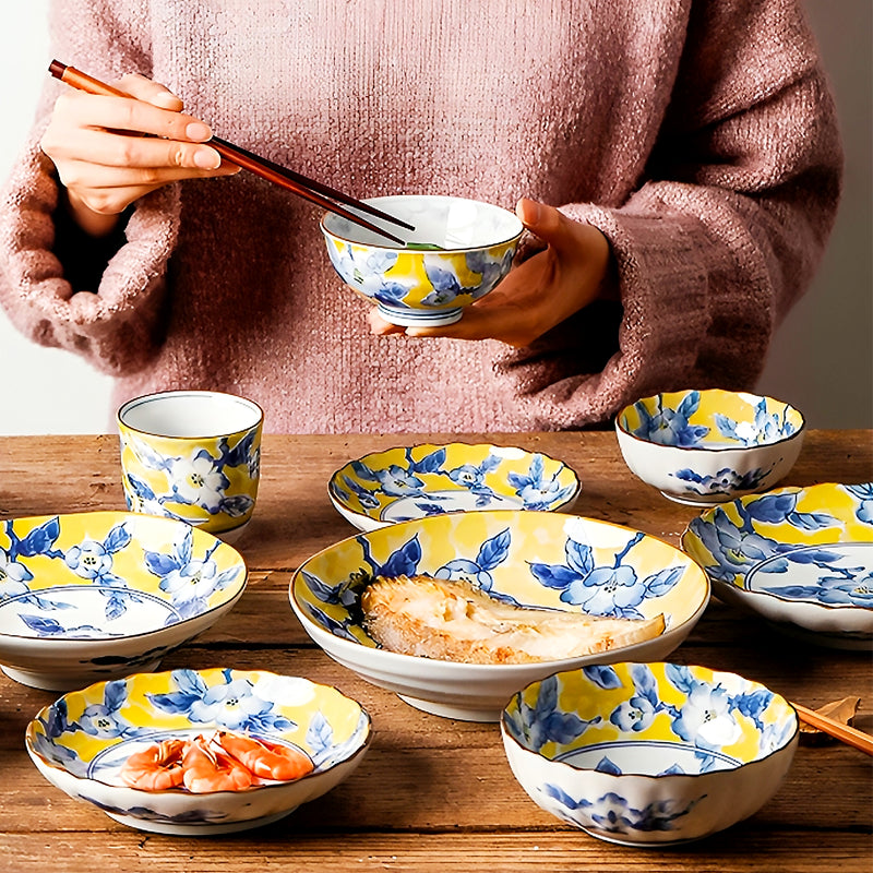 Japanese Serving Plate 21cm Peony Yellow