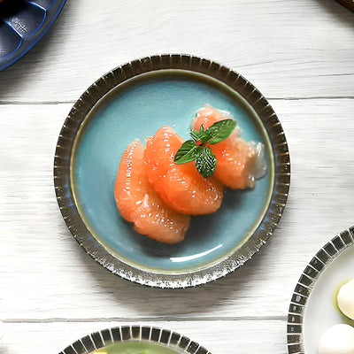 Japanese Ceramic Pasta Plate 16.5cm Cyan & Engraving