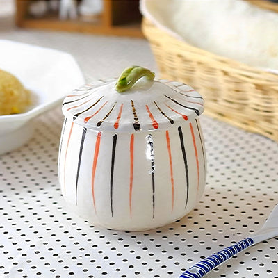 Ceramic Chawanmushi Soup Bowl With Lid Coloured Stripes