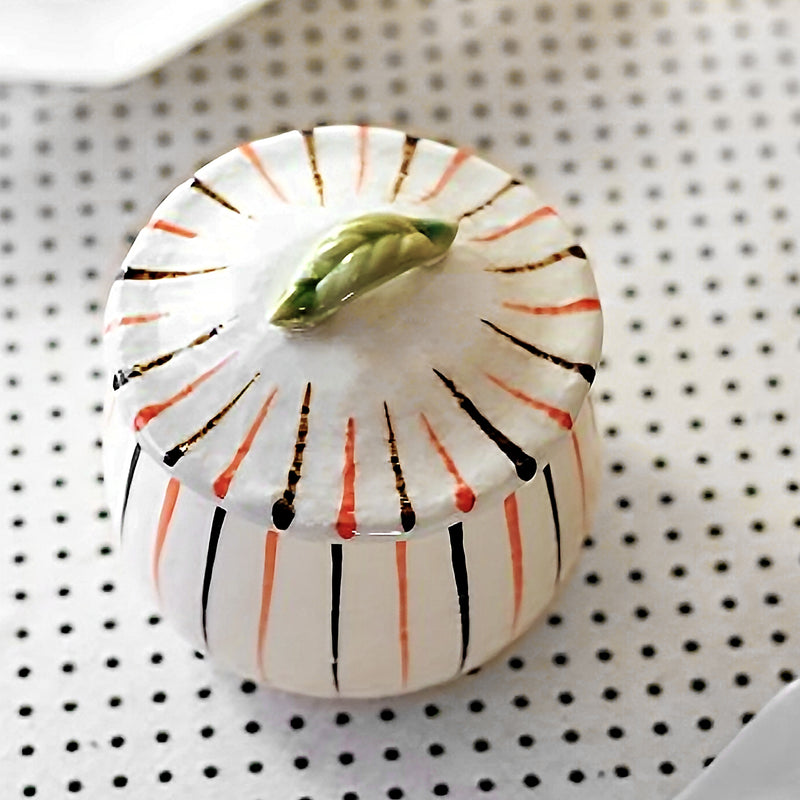 Ceramic Chawanmushi Soup Bowl With Lid Coloured Stripes