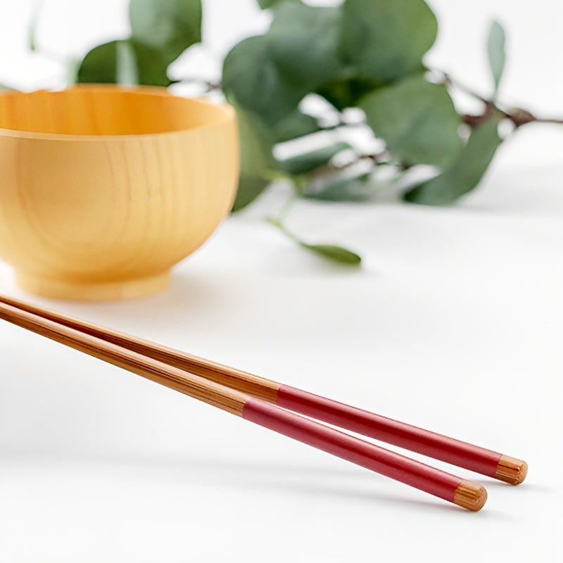 Natural Wood Chopsticks Nagisa Red 23cm Made In Japan