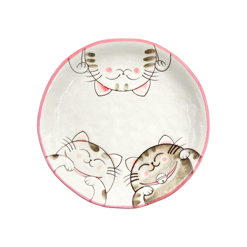Japanese Ceramic Dessert Plate Large 20cm Maneki Lucky Cat Pink