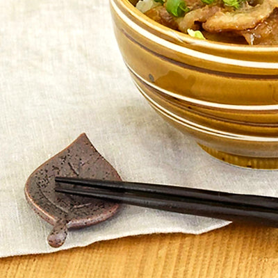 Handcrafted Brown Leaf Chopstick Holder Rest Mino Ware Made In Japan