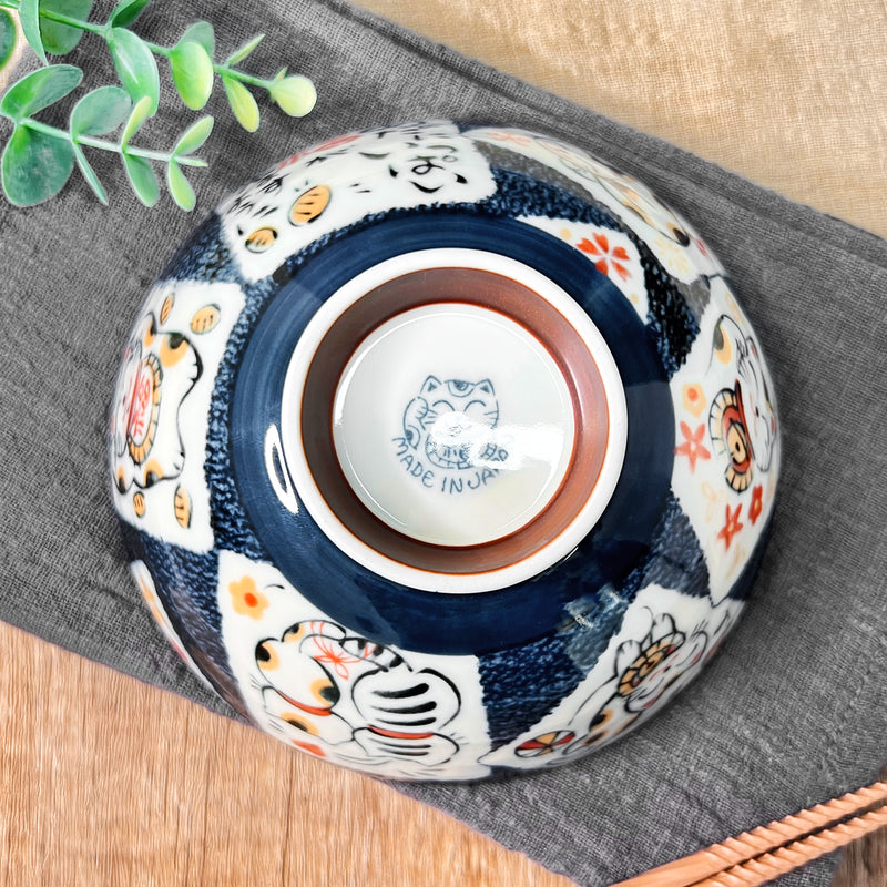 Japanese Ceramic Serving Bowl 14cm Lucky Cat Blue