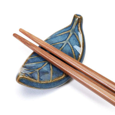 Handcrafted Blue Leaf Chopstick Holder Rest Mino Ware Made In Japan