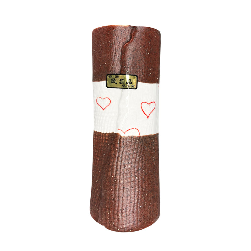 Japanese Copper Plate Style Vase Linear Hearts Ocher