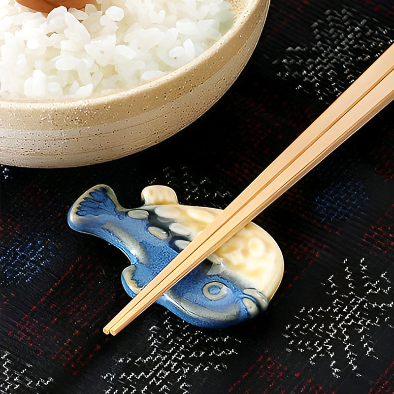 Handcrafted Fugu Ruri Chopstick Holder Rest Mino Ware Made In Japan