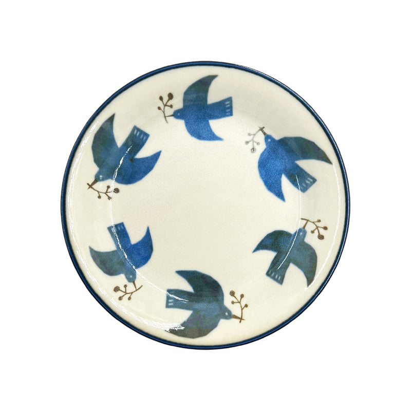 Japanese Ceramic Serving Plate 21.5cm Blue Seagull