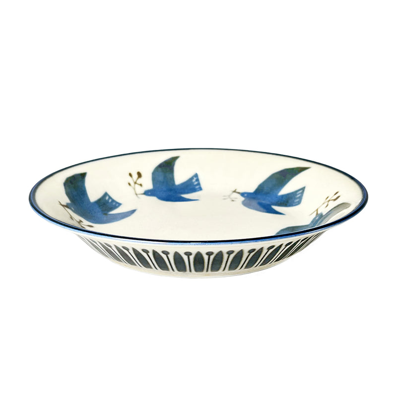 Japanese Ceramic Serving Plate 21.5cm Blue Seagull