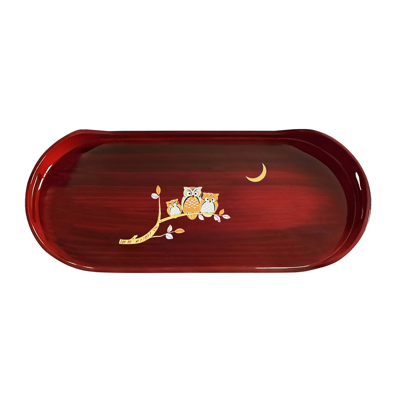 Japanese Lacquer Tray 48cm Yamasato Owl