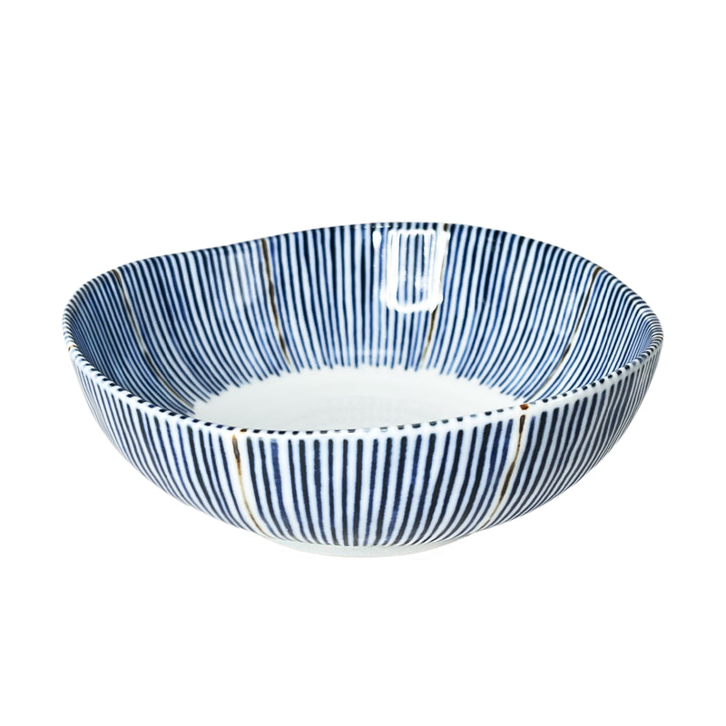 Japanese Ceramic Serving Bowl 17cm Blue Lines