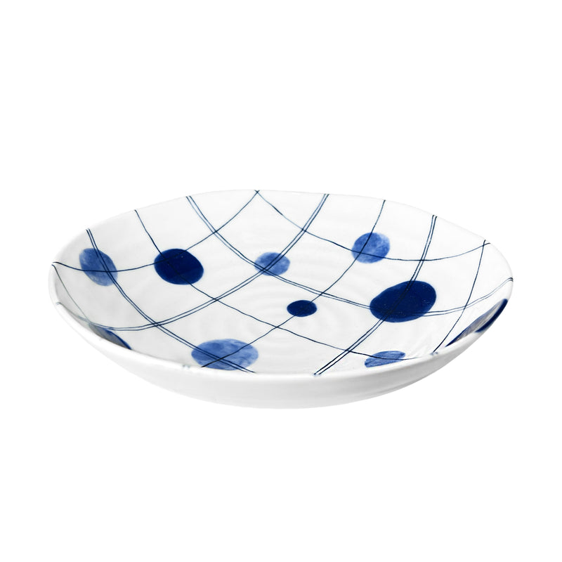 Japanese Ceramic Serving Plate 21cm Polka Dots Lattice