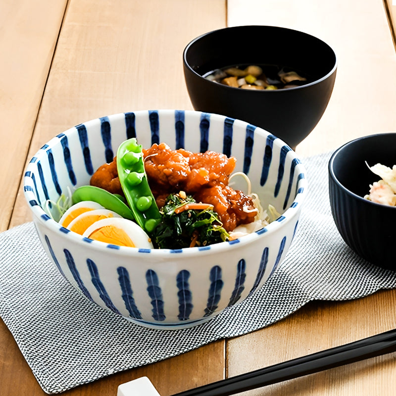 Japanese Ramen Noodle Bowl Series 16cm Blue Stripes