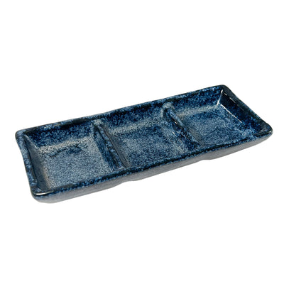 Japanese Ceramic Sauce Dish 3-Compartment Blue Glaze