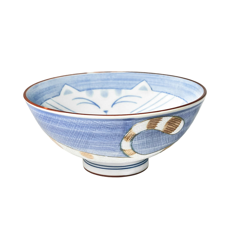 Japanese Rice Bowl 14cm Lucky Cat Blue