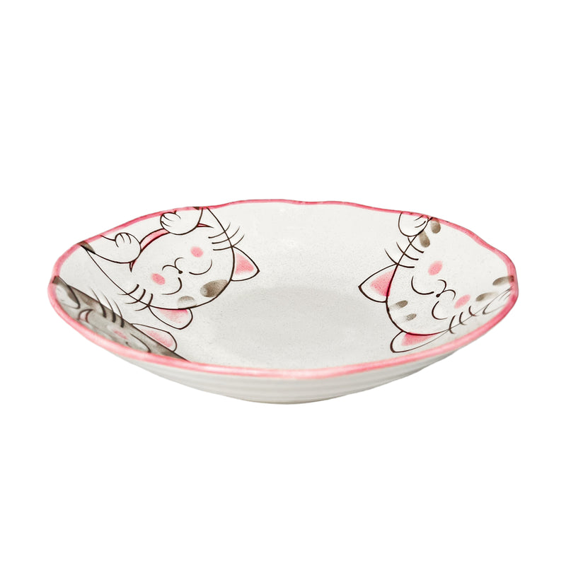 Japanese Ceramic Serving Bowl Large 21cm Maneki Lucky Cat Pink