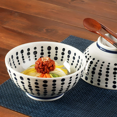 Japanese Large Ramen Noodle Bowl 18cm Blue Dots